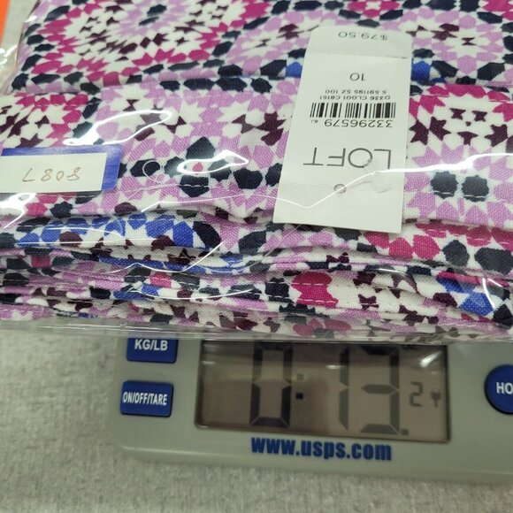 Loft Linen Wrap Skirt Women 10 Pink Blue Mosaic Floral Midi Linen/Viscose New - Picture 14 of 14